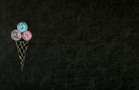ice cream drawn with crayons on the blackboard concept of summer pleasureの写真素材