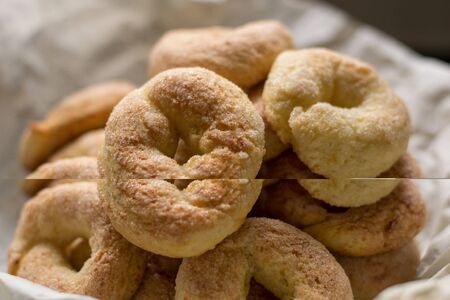 Homemade cookies. Cottage cheese rings, healthy sweets. Bake at home. Family traditions. Selective focus/の写真素材