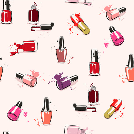 Drawing illustration with nail polish and splash paint. Seamless pattern.のイラスト素材