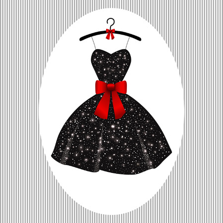 little black dress with a red bow on a hangerのイラスト素材