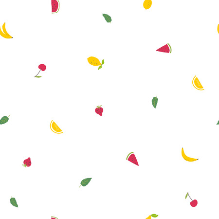 Childish seamless pattern with lemons, watermelon, cherry and strawberry. Cartoon vector illustration. Use for textile, print, surface design, fashion kids wearのイラスト素材