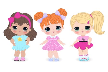 Beautiful cute little girls on the white background. Vector illustrationのイラスト素材