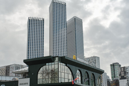Moscow, Russia - April 30, 2022: McDonalds fast food restaurant closed due to sanctions.のeditorial素材