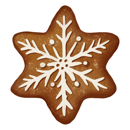 Gingerbread cookies in the shape of snowflakes in a cozy watercolor style. Perfect for Christmas cards, packaging, winter patterns, or festive baking designs.の写真素材