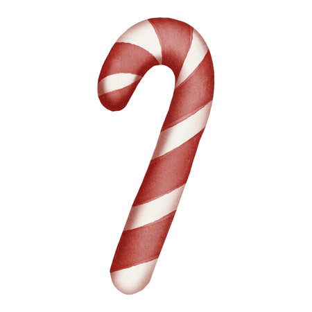 Candy cane-shaped lollipop. Watercolor-style illustration. Perfect for Christmas cards, wrapping paper, holiday patterns, or festive decor designs.の写真素材