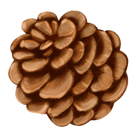 Watercolor pine cone illustration in natural tones, hand-painted in a soft realistic style. Perfect for winter decor, postcards, patterns, and botanical designs.の写真素材