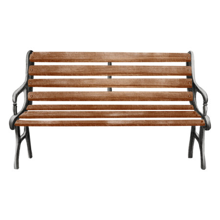 Wooden bench with metal legs in watercolor style, detailed and realistic. Perfect for park scenes, postcards, architectural illustrations, and seasonal compositions.の写真素材