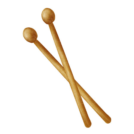 Wooden drumsticks in watercolor style. Perfect for Christmas compositions, music-themed designs, posters, and children's books.の写真素材