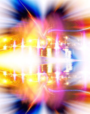 Lanscape of a dream. Reflected Water with colors light. Collageの写真素材