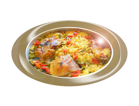 Fast paella with chicken. Composition.の写真素材
