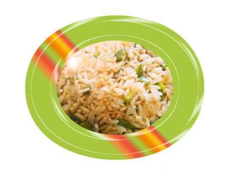 Sauteed rice with green pepper. Compositionの写真素材