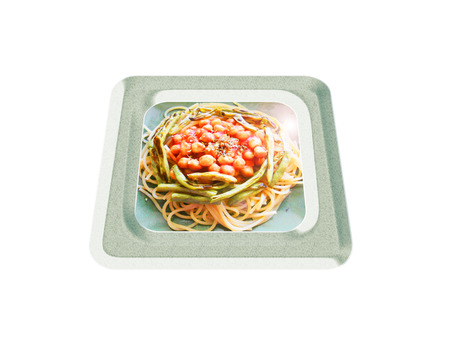 Spaghetti with chickpea and green bean. Compositionの写真素材