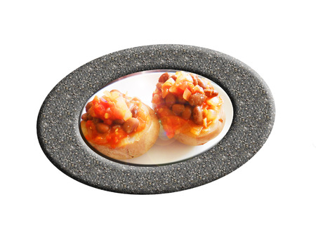 Potato filled with beans. Composition.の写真素材