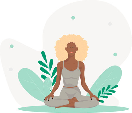 A girl in a yoga pose is meditatingのイラスト素材