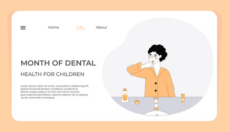 A boy in pajamas brushes his teeth in the bathroom. Healthy teeth. Oral hygiene.National Children's Dental Health Monthのイラスト素材