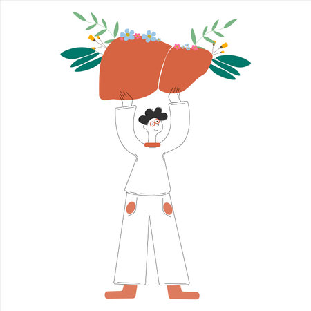 A person takes care of his liver.のイラスト素材