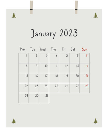 Calendar for the month of 2024. The day starts from Monday. Cartoon.のイラスト素材