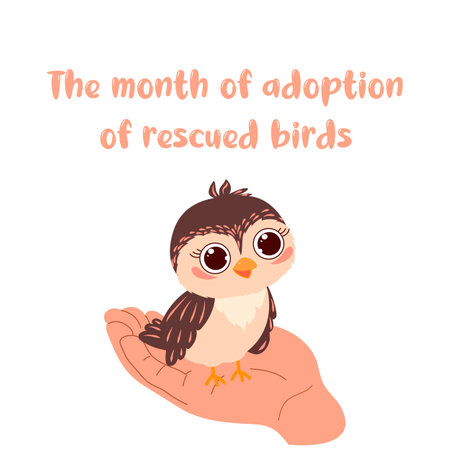 The month of adoption of rescued birds. Cute bird on white. abstract background. Poster, banner, card, background.のイラスト素材