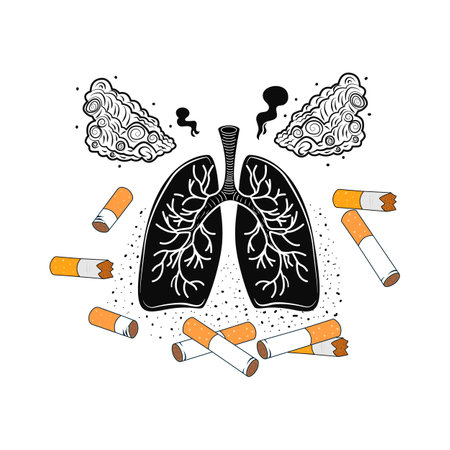 Smoker's lungs. Toxic effects of cigarette tobacco. Concept of quitting smoking. World No Tobacco Dayのイラスト素材
