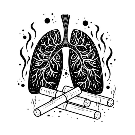 Lungs in nicotine smoke. World No Tobacco Day. Doodleのイラスト素材