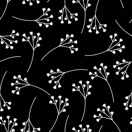 Floral vector seamless pattern on dark background. Vector background for textile, fabric, wrapper. Stylized cute wallpaper with ornament, card, fabric.のイラスト素材