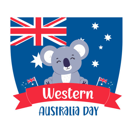 Western Australia Day banner.Vector flag of Australia and koala.Western Australia poster, first Monday of June. Public holiday in Western Australiaのイラスト素材