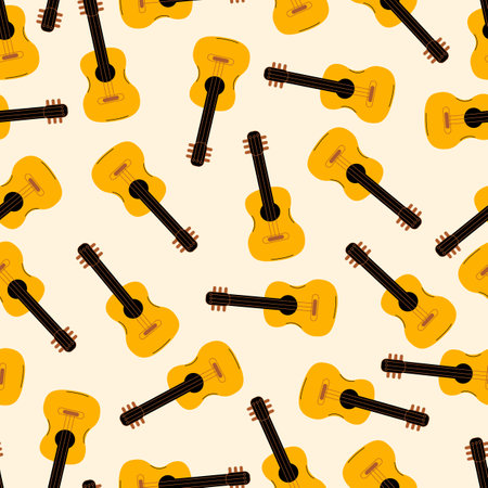 Seamless pattern with guitar.Stringed musical instrument.Vector illustration in flat style. Cute minimalistic pattern. For textiles and packaging.のイラスト素材