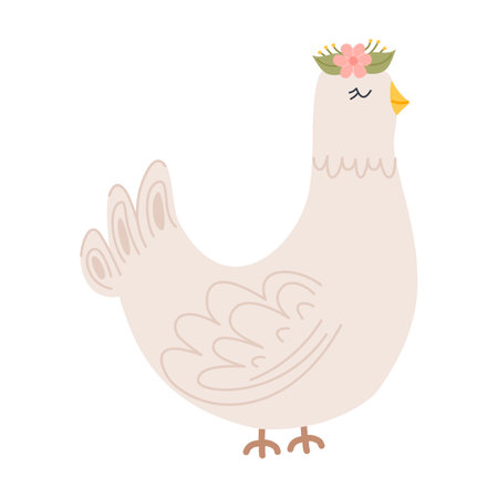 illustrated chick with a flower crown on its headのイラスト素材