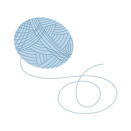 Blue ball of wool yarn with loose threads. Skein for hobby projects with knitting needles and crochet. Knitting concept, Clipart needlework, creative hobby, isolated on backgroundのイラスト素材