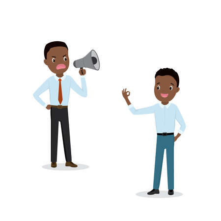 Two african american office workers or businessmen, isolated on white background, flat vector illustrationのイラスト素材