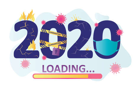 Progress bar with inscription. 2020 year loading. Year of coronavirus and global pandemic.Time flow...