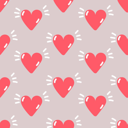 Valentine's day pink hand drawn hearts seamless vector pattern. Part of collectionのイラスト素材