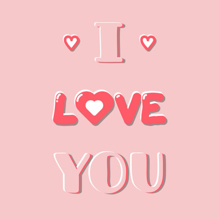 I love you, valentine's day greeting card with hearts. Pink hand drawn vector illustration. Part of collectionのイラスト素材