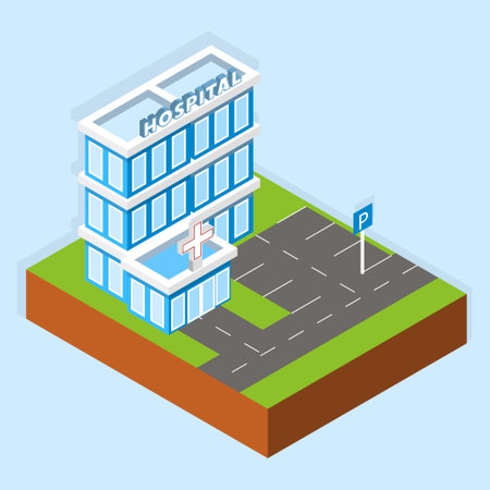 Hospital isometric outside view. Hand drawn illustrationのイラスト素材