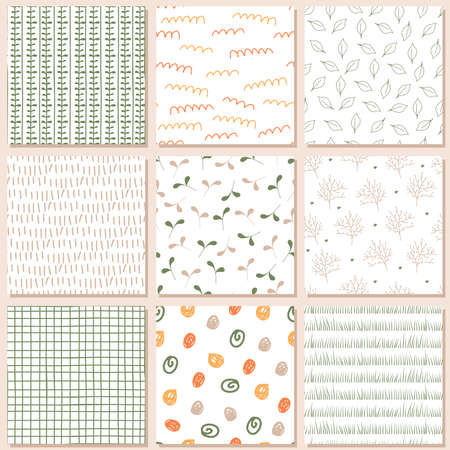 Spring gardening abstract and leaf patterns set in natural colorsのイラスト素材