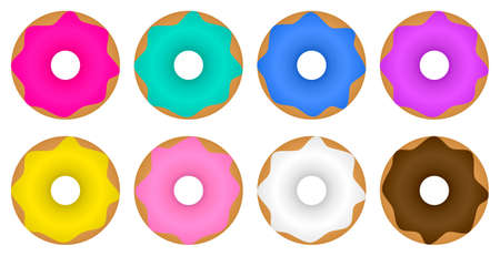 Donuts with colorful glaze and shadows. Vector hand drawn illustration setのイラスト素材