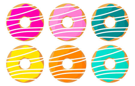 Donuts with colorful glaze and lines. Vector hand drawn illustration setのイラスト素材