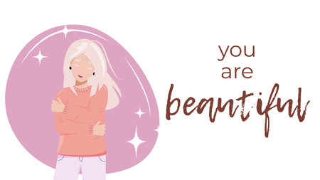 Beautiful albino young woman. Self love and being different concept illustration. For banners, cards, backgrounds, prints.のイラスト素材