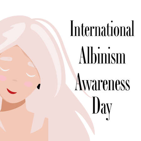 Pretty albino woman with closed eyes. International albinism awareness day. Isolated woman with albino skin. For banners, cards, backgrounds, flyers. Vector illustrationのイラスト素材