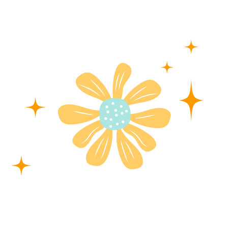 Cute yellow flower. Isolated flower in doodle style.のイラスト素材