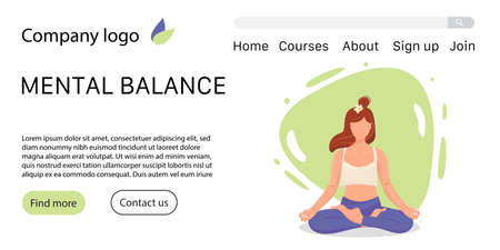 Beautiful flat illustration with yoga woman in lotus pose for landing page, web marketing design. Yoga, mental health concept design for landing page template.のイラスト素材