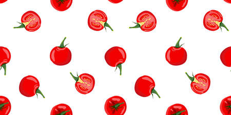 Tomato background. Seamless pattern with fresh tomato slices on white background.のイラスト素材