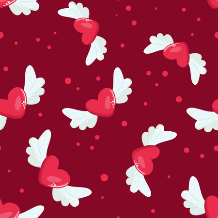Red love heart seamless pattern. Seamless pattern with flying hearts on the pink background. For textile, paper, wallpaper, packaging, cards.のイラスト素材