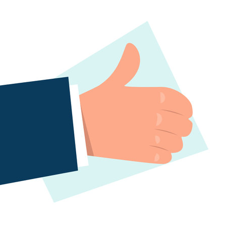 Hand with thumb up. Illustration of hand dressed in the suit. Business concept.のイラスト素材