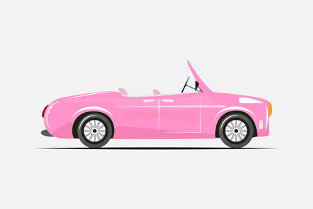 Beautiful fashion illustration of a pink car. Stylish car for women, girls without roof in flat cartoon styleのイラスト素材