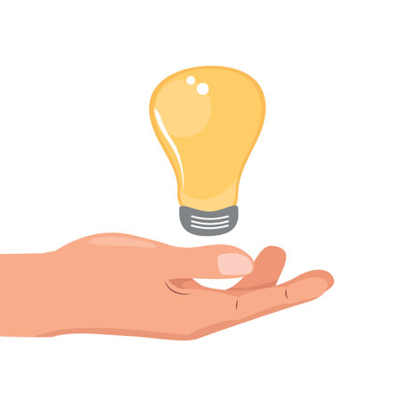Modern cartoon illustration with hand and bulb. Idea, startup, brainstorming, creativity concept illustrationのイラスト素材