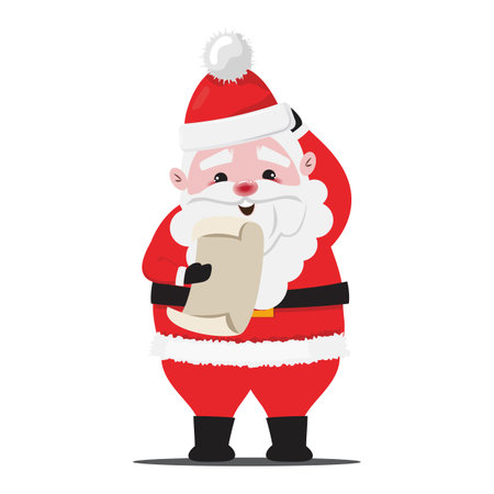 Santa Claus checking the naughty nice list. Christmas vibes illustrationのイラスト素材