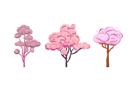 Three pink trees in full bloom. Three pink trees with flowersのイラスト素材