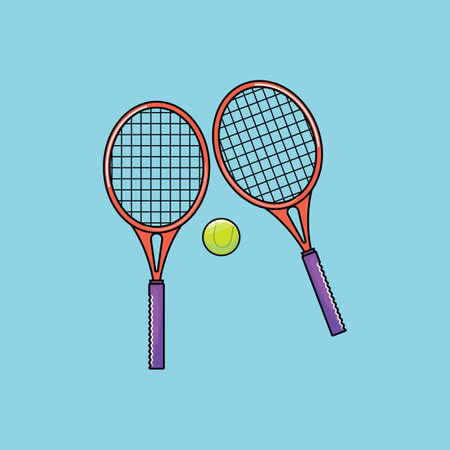 Outline illustration of a tennis racket and ball. Perfect for posters, banners, or digital mediaのイラスト素材