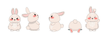 Adorable collection of baby bunny illustrations in various poses, playful and charmingのイラスト素材